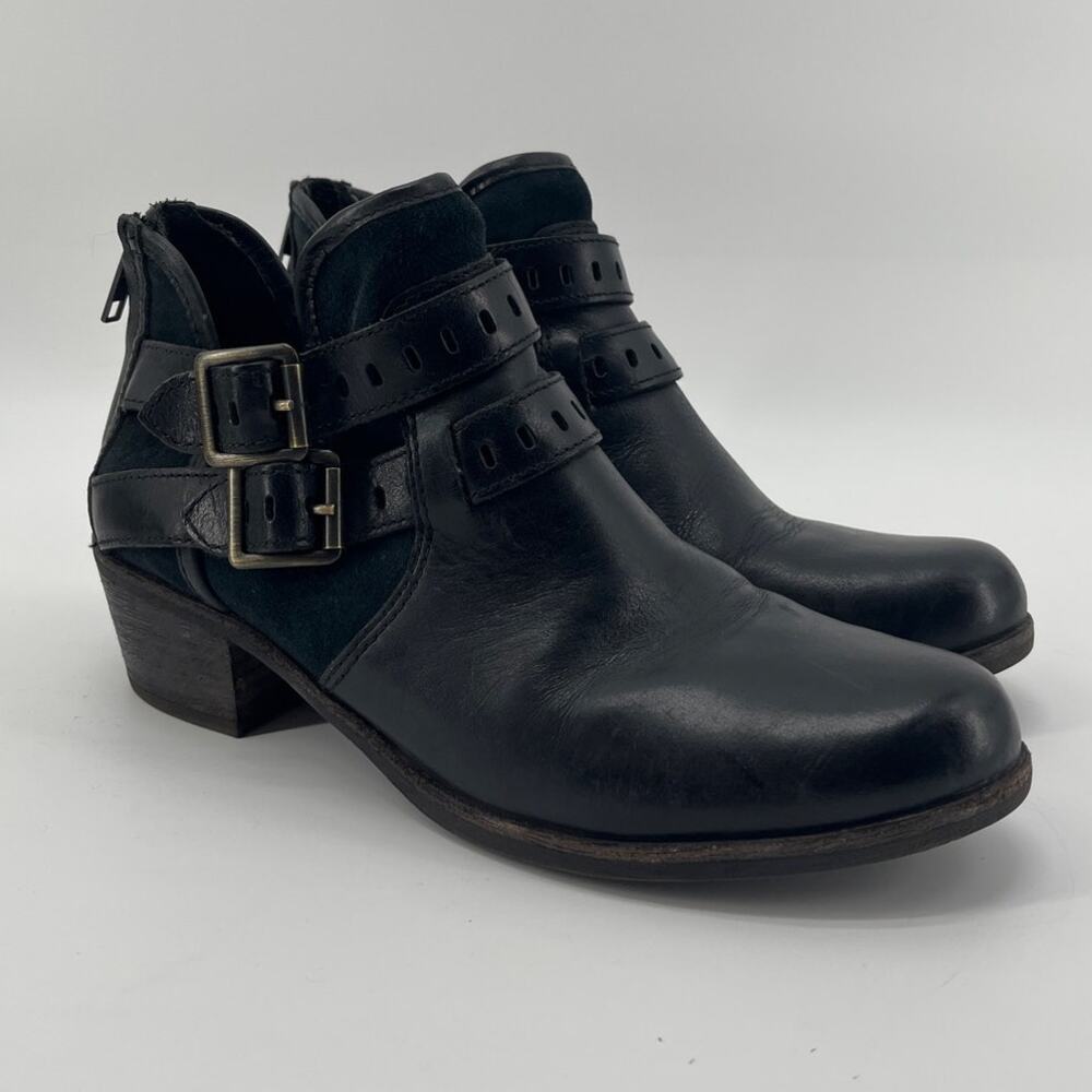 UGG Patsy Black Leather Suede Ankle Booties Moto Biker Western Goth Grunge 8